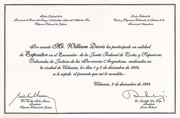 Certificación de la participación - Argentina 1994